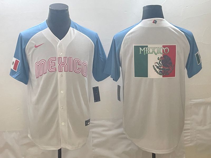Men 2023 World Cub Mexico Blank White blue Nike MLB Jersey19